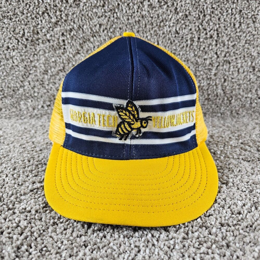Vintage Georgia Tech Yellow Jackets Hat Cap Trucker Mesh Snap Back 80s USA Mens